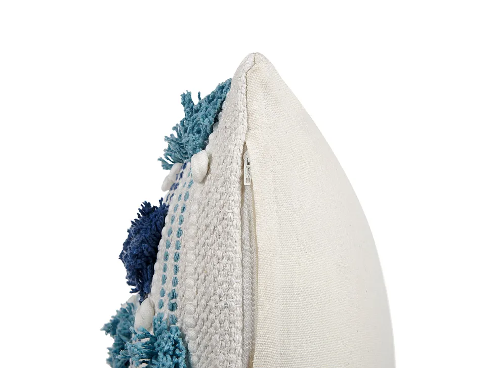 Dekokissen Baumwolle Weis/Blau Mit Quasten 45 X 45 Cm 2Er Set Datura