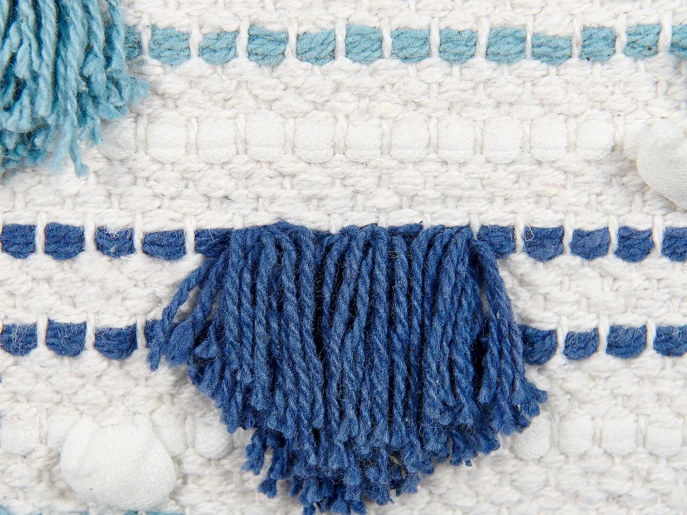 Dekokissen Baumwolle Weis/Blau Mit Quasten 45 X 45 Cm 2Er Set Datura
