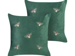 Dekokissen Bienenmuster Samtstoff Smaragdgrun Bestickt 45 X 45 Cm 2Er Set Talinum