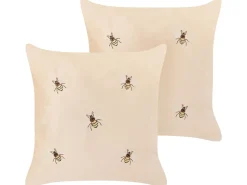 Dekokissen Bienenmuster Samtstoff Beige Bestickt 45 X 45 Cm 2Er Set Talinum