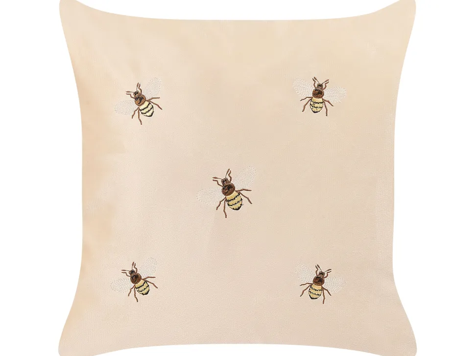 Dekokissen Bienenmuster Samtstoff Beige Bestickt 45 X 45 Cm 2Er Set Talinum