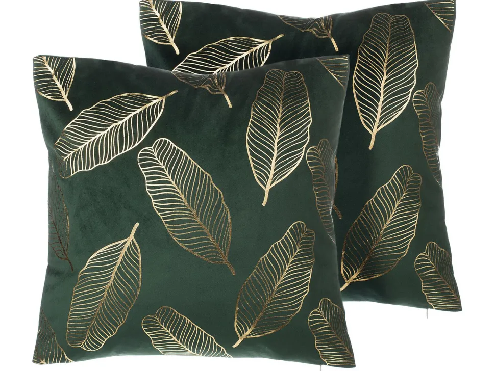 Dekokissen Blatter Samtstoff Dunkelgrun 45 X 45 Cm 2Er Set Freesia
