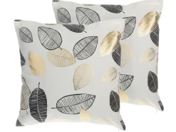 Dekokissen Blattermotiv Baumwolle Schwarz-Gold 45 X 45 Cm 2Er Set Lotus