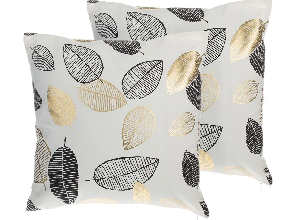 Dekokissen Blattermotiv Baumwolle Schwarz-Gold 45 X 45 Cm 2Er Set Lotus