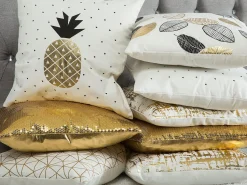 Dekokissen Blattermotiv Baumwolle Schwarz-Gold 45 X 45 Cm 2Er Set Lotus