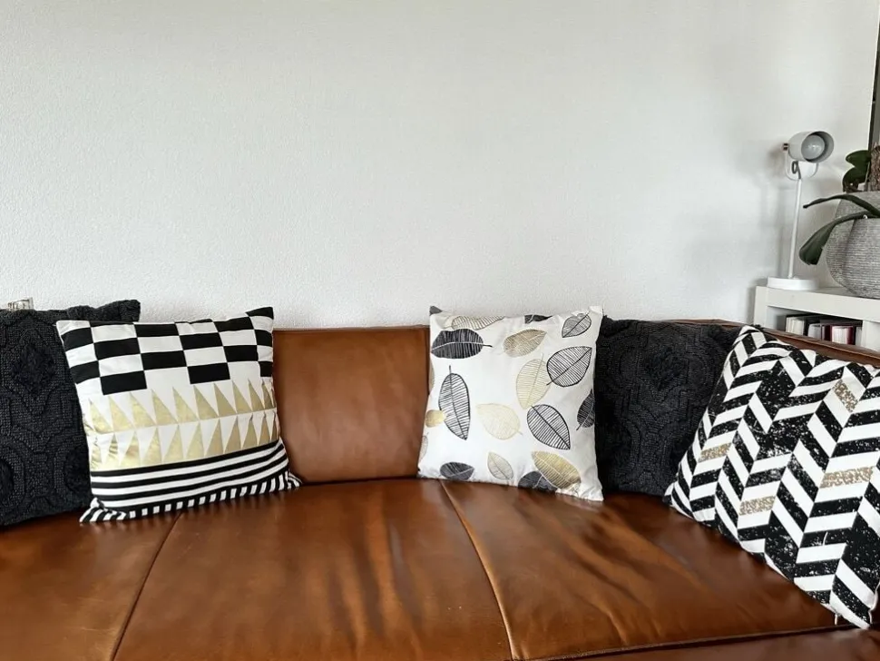 Dekokissen Blattermotiv Baumwolle Schwarz-Gold 45 X 45 Cm 2Er Set Lotus