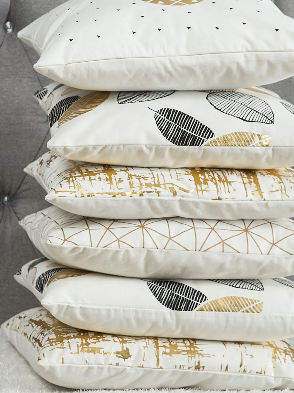 Dekokissen Blattermotiv Baumwolle Schwarz-Gold 45 X 45 Cm 2Er Set Lotus