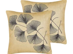 Dekokissen Blattermotiv Beige / Schwarz 45 X 45 Cm 2Er Set Wakad