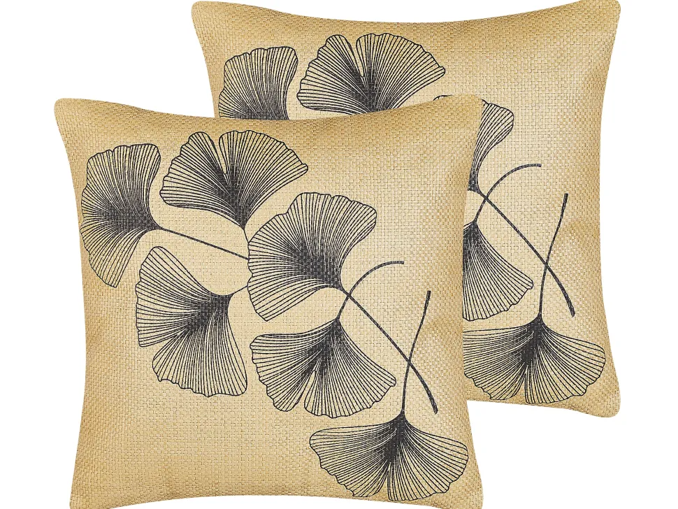 Dekokissen Blattermotiv Beige / Schwarz 45 X 45 Cm 2Er Set Wakad