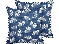 Dekokissen Blattermotiv Dunkelblau / Weis 45 X 45 Cm 2Er Set Dandelion