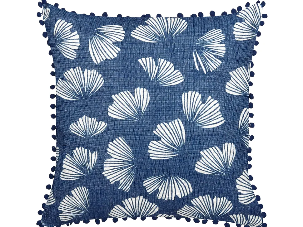Dekokissen Blattermotiv Dunkelblau / Weis 45 X 45 Cm 2Er Set Dandelion