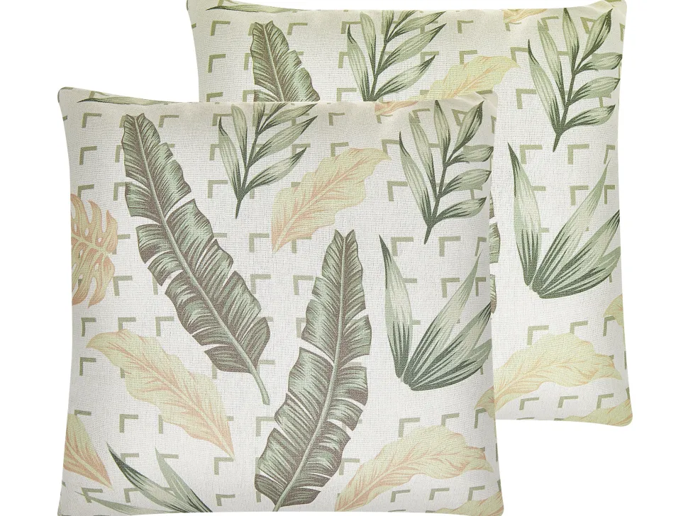 Dekokissen Blattermotiv Grun / Beige 45 X 45 Cm 2Er Set Rhapis