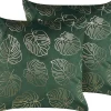 Dekokissen Blattermotiv Samtstoff Dunkelgrun / Gold 45 X 45 Cm 2Er Set Monstera