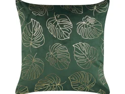 Dekokissen Blattermotiv Samtstoff Dunkelgrun / Gold 45 X 45 Cm 2Er Set Monstera
