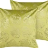 Dekokissen Blattermotiv Samtstoff Hellgrun / Gold 45 X 45 Cm 2Er Set Monstera
