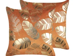 Dekokissen Blattermotiv Samtstoff Orange 45 X 45 Cm 2Er Set Sunflower