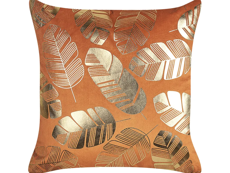 Dekokissen Blattermotiv Samtstoff Orange 45 X 45 Cm 2Er Set Sunflower