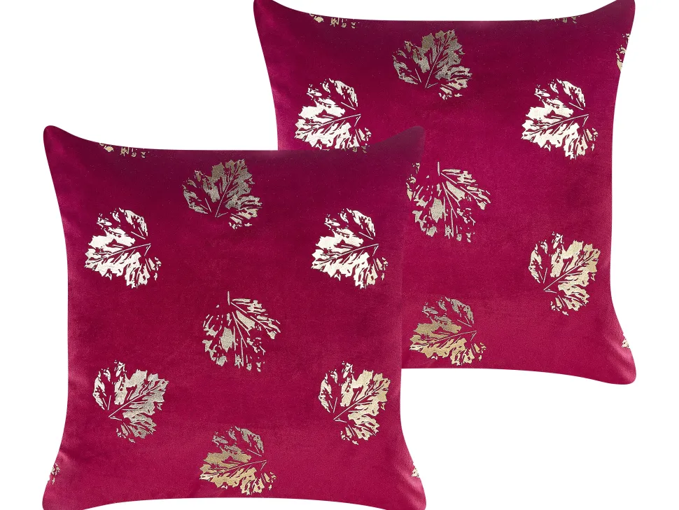 Dekokissen Blattmuster Samtstoff Goldrot 45 X 45 Cm 2Er Set Goldenrod