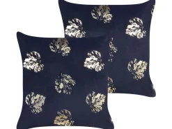 Dekokissen Blattmuster Samtstoff Schwarz 45 X 45 Cm 2Er Set Goldenrod