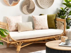 Dekokissen Blumenmotiv Samtstoff Rosa / Beige 45 X 45 Cm 2Er Set Triteleia