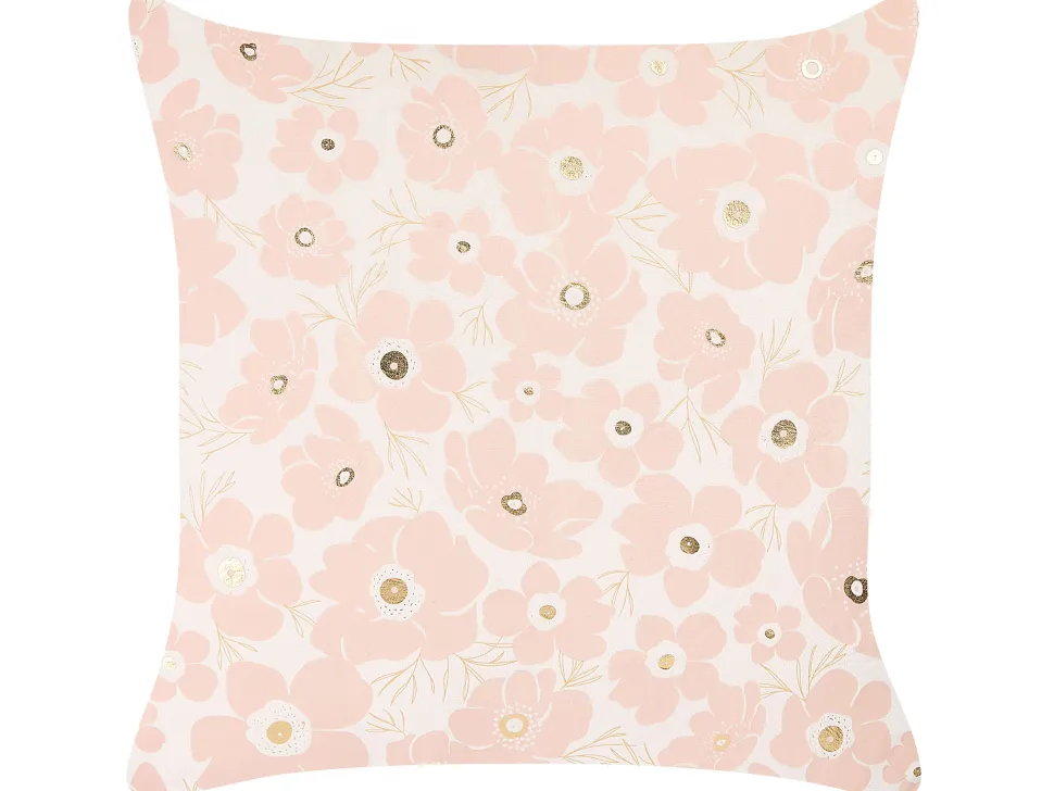 Dekokissen Blumenmotiv Samtstoff Rosa / Beige 45 X 45 Cm 2Er Set Triteleia