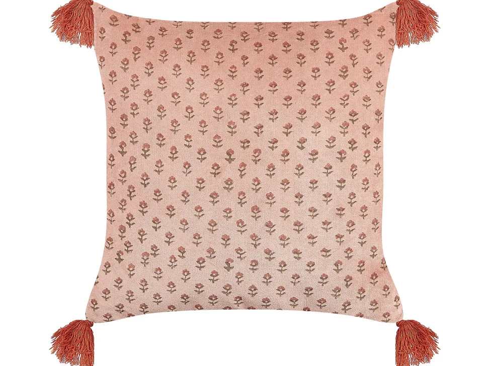 Dekokissen Blumenmotiv Samtstoff Rosa Mit Quasten 45 X 45 Cm Rumhora