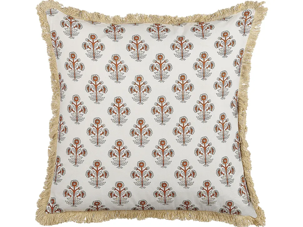 Dekokissen Blumenmuster Baumwolle Cremeweis Mit Fransen 45 X 45 Cm Omorika