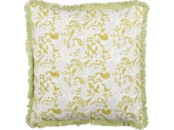 Dekokissen Blumenmuster Baumwolle Hellgrun / Weis Mit Fransen 45 X 45 Cm 2Er Set Filix