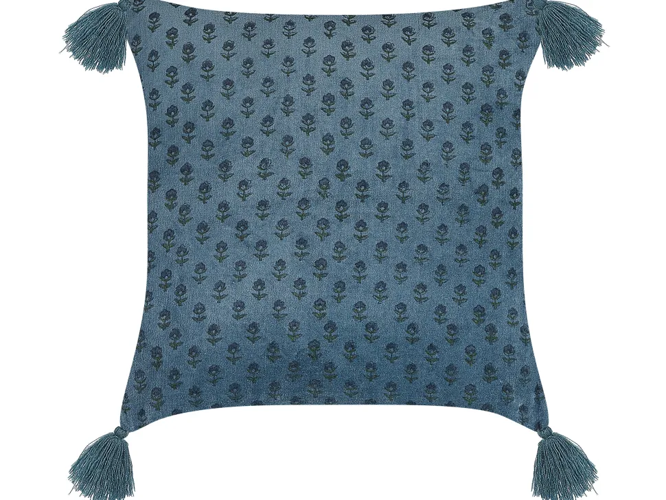 Dekokissen Blumenmuster Samtstoff Dunkelblau Mit Quasten 45 X 45 Cm Ribes