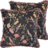 Dekokissen Blumenmuster Samtstoff Schwarz / Rosa Mit Fransen 45 X 45 Cm 2Er Set Morus