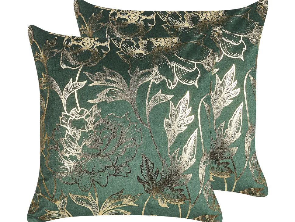 Dekokissen Blumenmuster Samtstoff Grun 45 X 45 Cm 2Er Set Daffodil