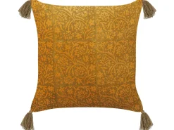 Dekokissen Blumenmuster Samtstoff Senfgelb Mit Quasten 45 X 45 Cm 2Er Set Rheum