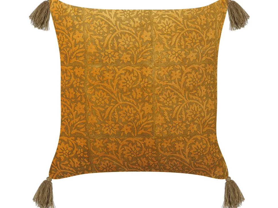 Dekokissen Blumenmuster Samtstoff Senfgelb Mit Quasten 45 X 45 Cm 2Er Set Rheum