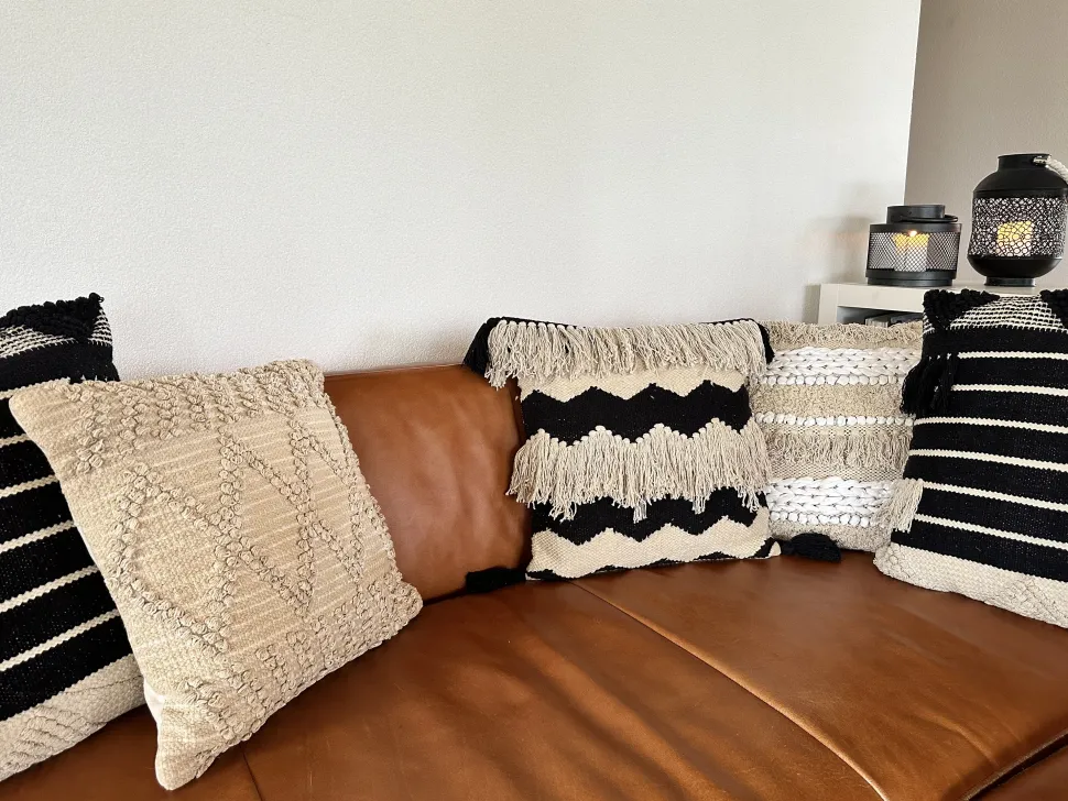Dekokissen Chevron-Muster Mit Fransen Beige / Schwarz 45 X 45 Cm 2Er Set Hydrangea
