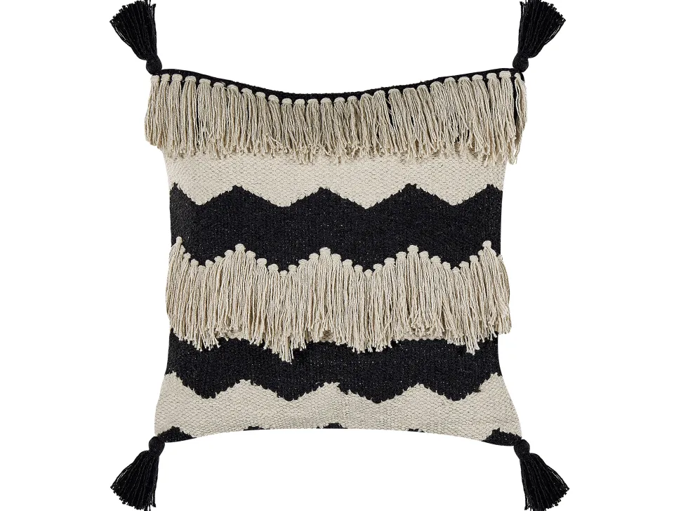 Dekokissen Chevron-Muster Mit Fransen Beige / Schwarz 45 X 45 Cm 2Er Set Hydrangea