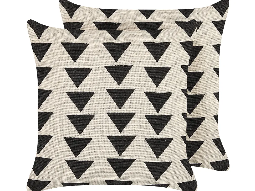 Dekokissen Dreiecke Baumwolle Hellbeige / Schwarz 45 X 45 Cm 2Er Set Cercis
