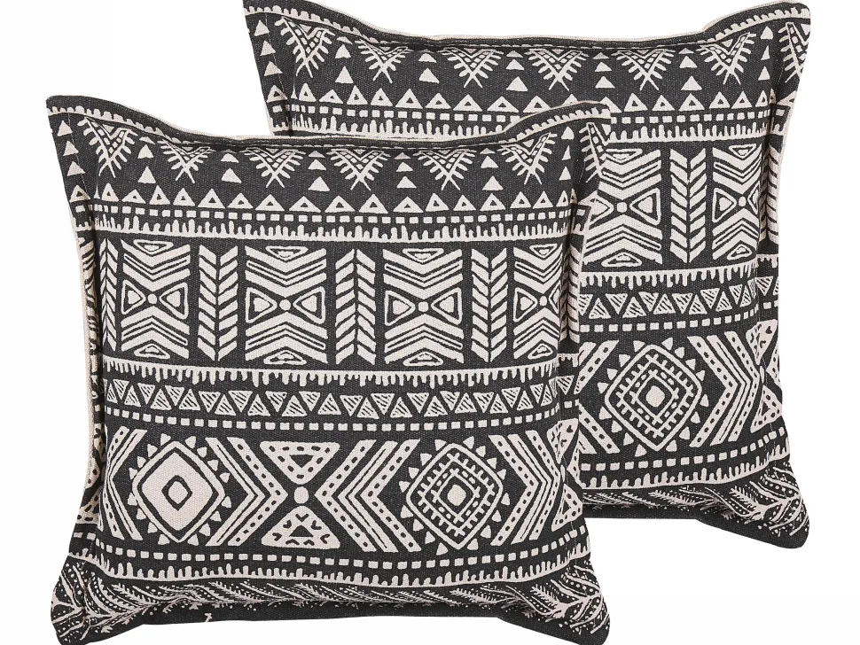 Dekokissen Ethno Muster Schwarz / Beige 45 X 45 Cm 2Er Set Sirvan