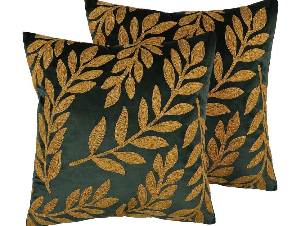 Dekokissen Florales Motiv Samtstoff Dunkelgrun 45 X 45 Cm 2Er Set Mistletoe