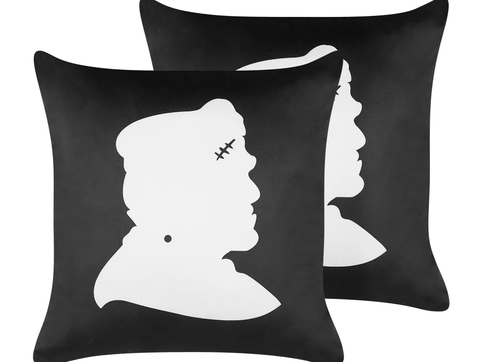 Dekokissen Frankenstein-Motiv Samtstoff Schwarz / Weis 45 X 45 Cm 2Er Set Franklinia