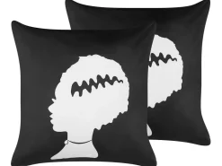 Dekokissen Frankensteins-Braut-Motiv Samtstoff Schwarz / Weis 45 X 45 Cm 2Er Set Mandevilla