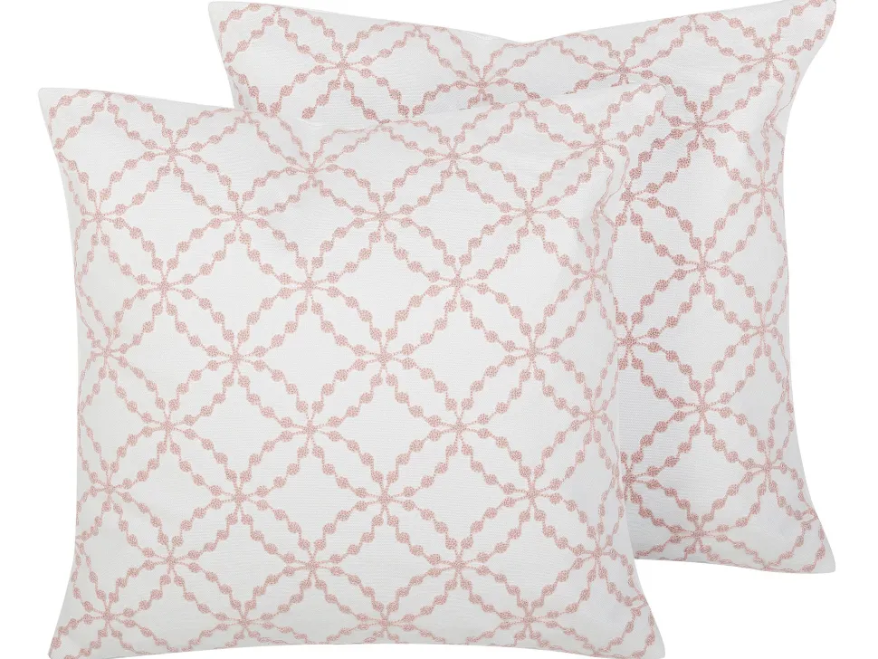 Dekokissen Gemustert Baumwolle Weis/Rosa 45 X 45 Cm 2Er Set Verbena