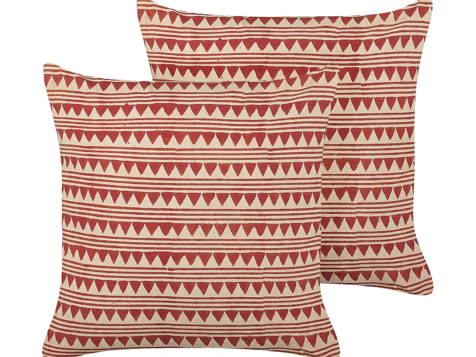 Dekokissen Geometrisches Muster Baumwolle Rot/Beige 45 X 45 Cm 2Er Set Deglupta