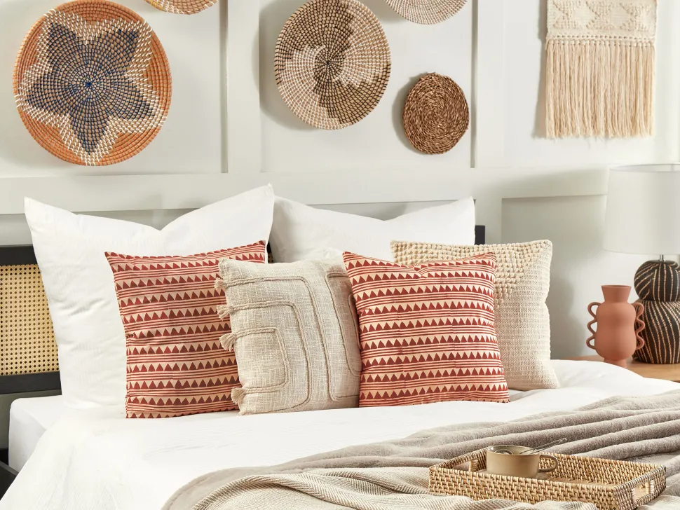 Dekokissen Geometrisches Muster Baumwolle Rot/Beige 45 X 45 Cm 2Er Set Deglupta