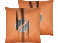 Dekokissen Geometrisches Muster Samtstoff Orange 45 X 45 Cm 2Er Set Ceropegia