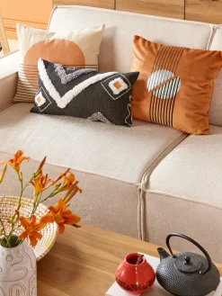 Dekokissen Geometrisches Muster Samtstoff Orange 45 X 45 Cm 2Er Set Ceropegia