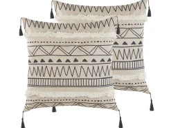 Dekokissen Geometrisches Muster Mit Fransen Beige / Schwarz 45 X 45 Cm 2Er Set Heuchera