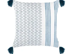 Dekokissen Geometrisches Muster Baumwolle Weis/Blau Mit Quasten 45 X 45 Cm 2Er Set Tilia