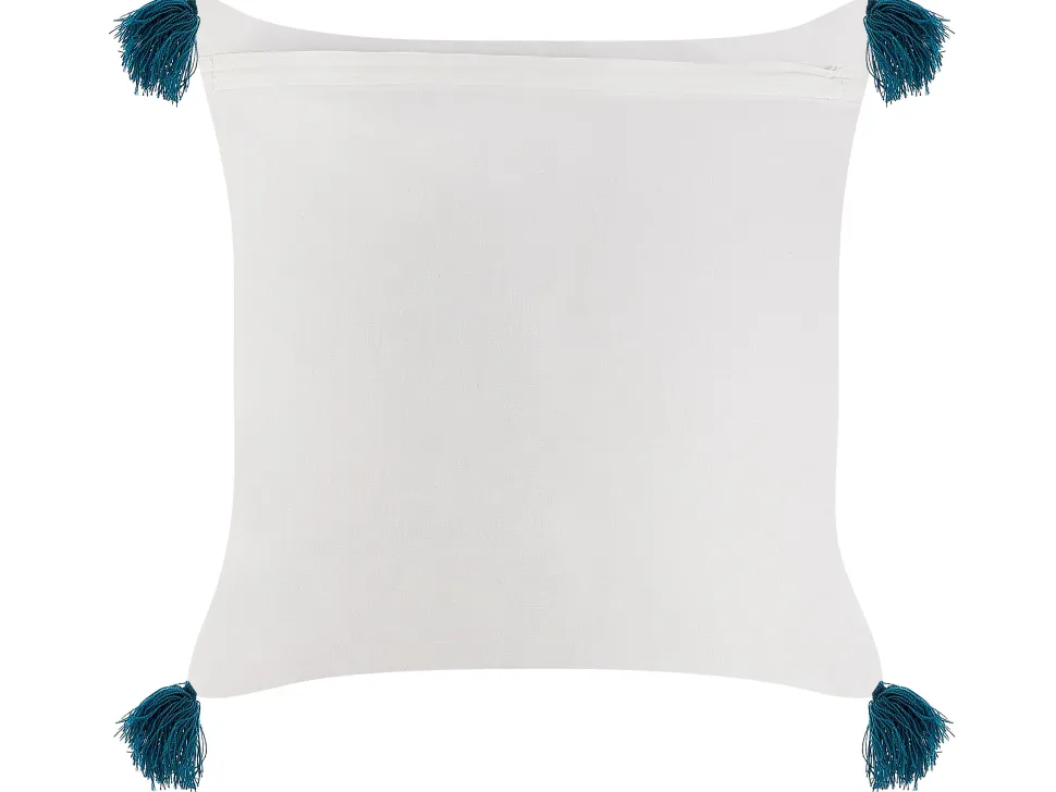 Dekokissen Geometrisches Muster Baumwolle Weis/Blau Mit Quasten 45 X 45 Cm 2Er Set Tilia