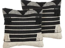 Dekokissen Geometrisches Muster Mit Fransen Beige / Schwarz 50 X 50 Cm 2Er Set Chittoor
