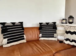 Dekokissen Geometrisches Muster Mit Fransen Beige / Schwarz 50 X 50 Cm 2Er Set Chittoor